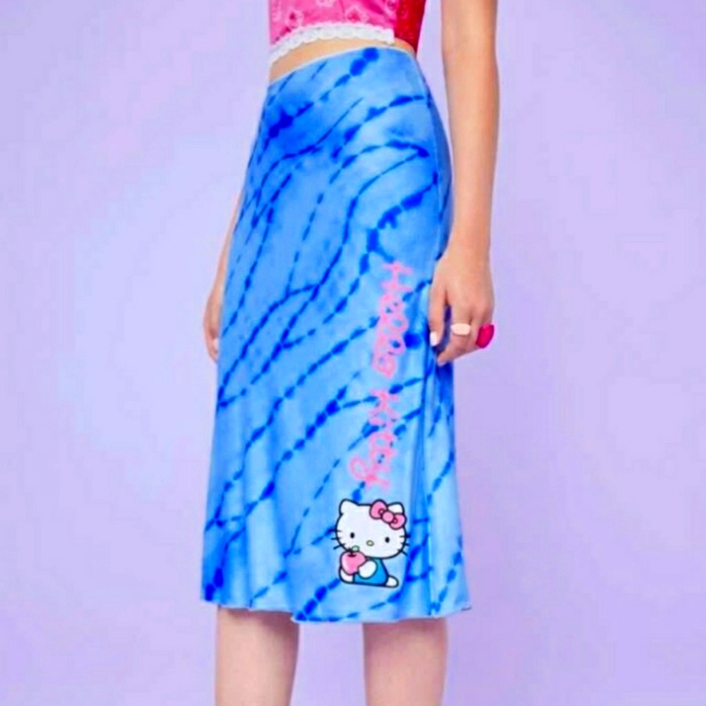 HELLO KITTY Blue tie dye look knee length skirt